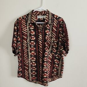 Jane Ashley Silk Vintage Short Sleeve Button Up Blouse Womens Medium